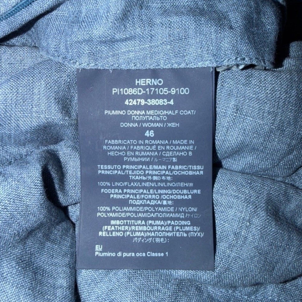 Herno Puffer Jacket Medium Blue Linen Blend Coat Quiet Luxury Italian Designer - Picture 12 of 15